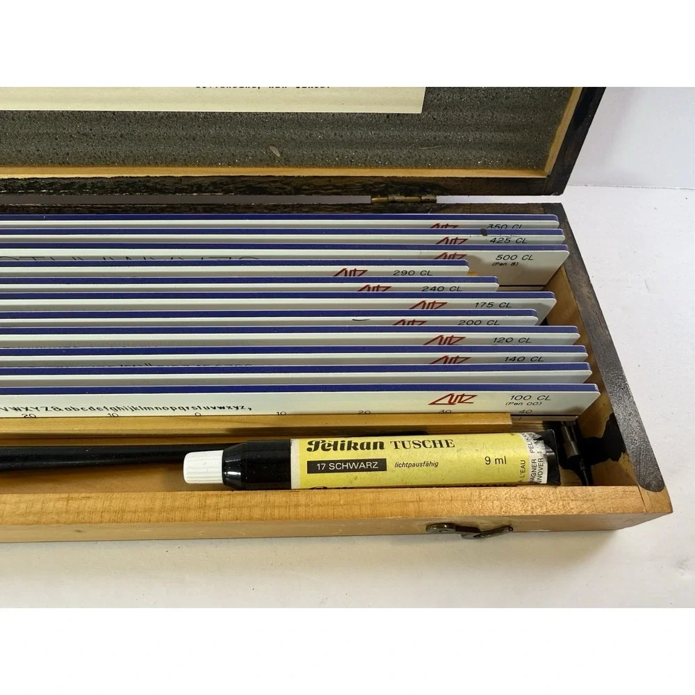 Vintage Lutz Superdyne Mechanical Lettering Drafting Template Set Complete Case